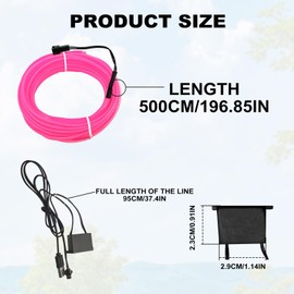 EL Wire Interior Car LED Strip Lights, 5M Neon Wire USB 5V with Fuse Protection for Automotive Car Interior Decoration with 6mm Sewing Edge, Car Garden Party Decoration, Pink