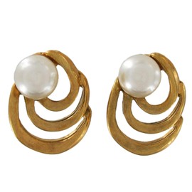 Vintage Gold Tone Spiral Small Stud Button Pierced Earrings For Women Statement Chunky Crystal Fashion Jewelry 7mm Faux Pearl