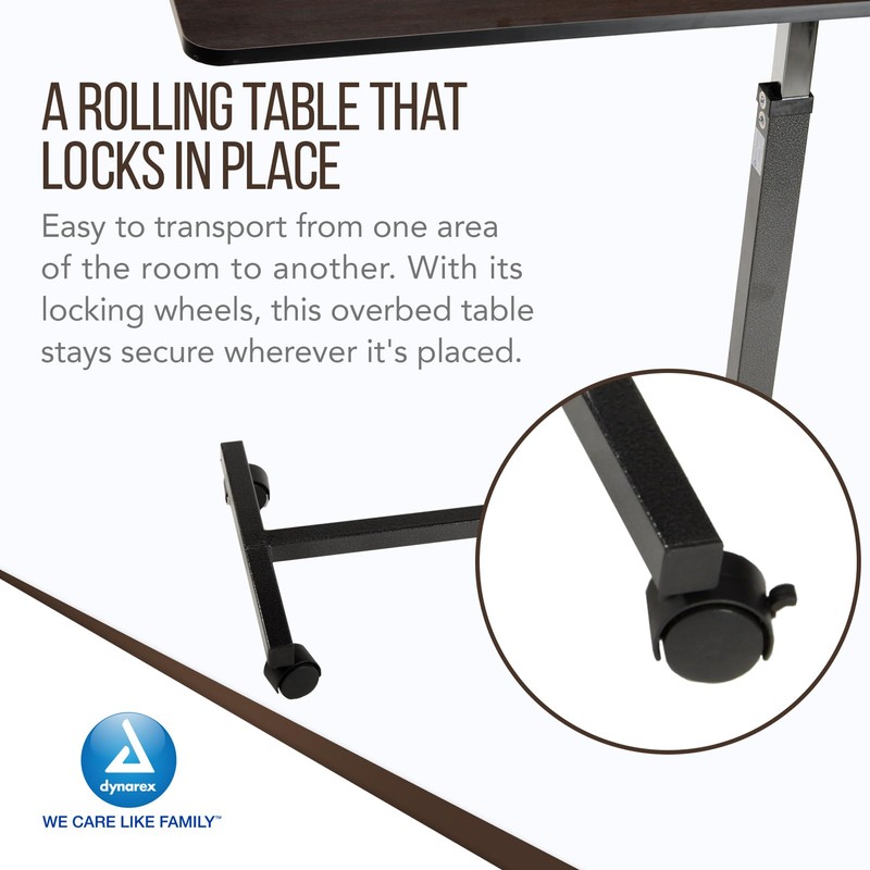 Dynarex 10450 Overbed Table, 29"-45" Height Range, 30" Length, 15"