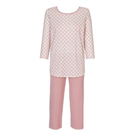 CALIDA Lovely Nights Women's 3/4 Pyjamas 100% Organic Cotton with Fabric-Covered Elastic Waistband, Rose Bud