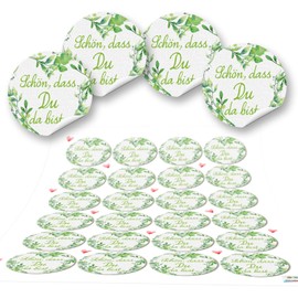 Logbuch-Verlag 24 Stickers "Schön dass du da Bist" Round Green Light Green White 4 cm Wedding Communion Confirmation