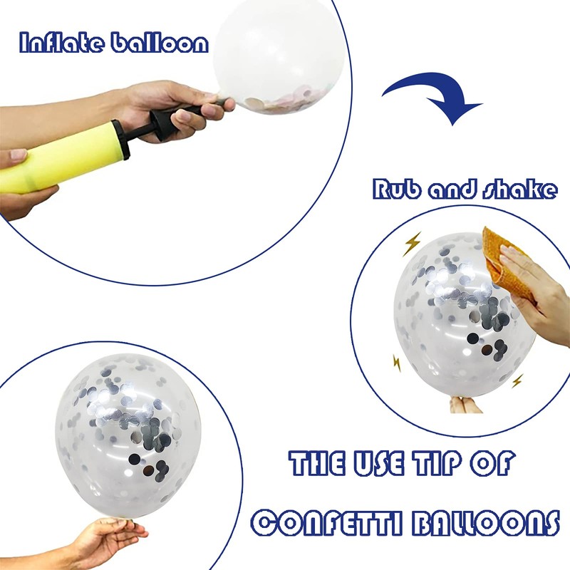 ネイビーブルー シルバーバルーンアーチガーランドキット 124個パック ネイビーシルバー ホワイト 紙吹雪バルーン バルーンアクセサリーとLEDストリングライト付き 卒業式 ベビーシャワー 結婚式