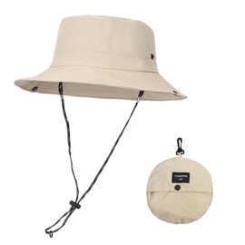 YAMEIZE Summer UPF50+ Bucket Hat Waterproof - with String for Women Men UV Protection Adjustable Strap Safari Hat Fishing Hat Hiking Climbing Khaki