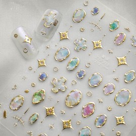 Gold Nail Stickers for Nails Art Star Nail Art Decals with Jelly Design Colorful Nails Stickers 5D Self Adhesive Nails Charms for Women Girls Kid Manicure Decoration Accessories