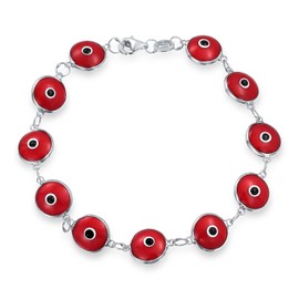 Bling Jewelry Protection Good Luck Amulet Turkish Opaque Red Glass Bead Evil Eye Bracelet For Women Teen .925 Sterling Silver 7 Inch