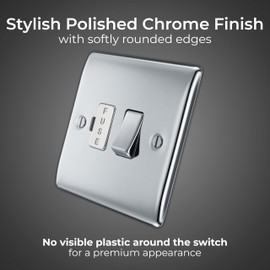 BG Electrical Switched Fused Connection Unit, Fused Spur Switch, Double Pole, Raised and Slim Profile, Round Edges, Nexus Metal, Polished Chrome, 13A, NPC50