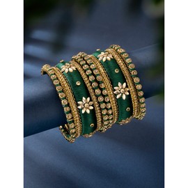 Aheli Traditional Green Silk Thread Chuda 2.6" Bangles Set Ethnic Fashion Jewelry Gift for Women