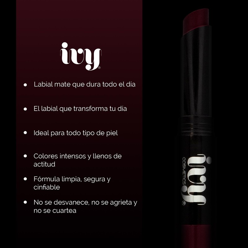 Labial Mate IVY de Larga Duracion - 15 Tonos disponibles