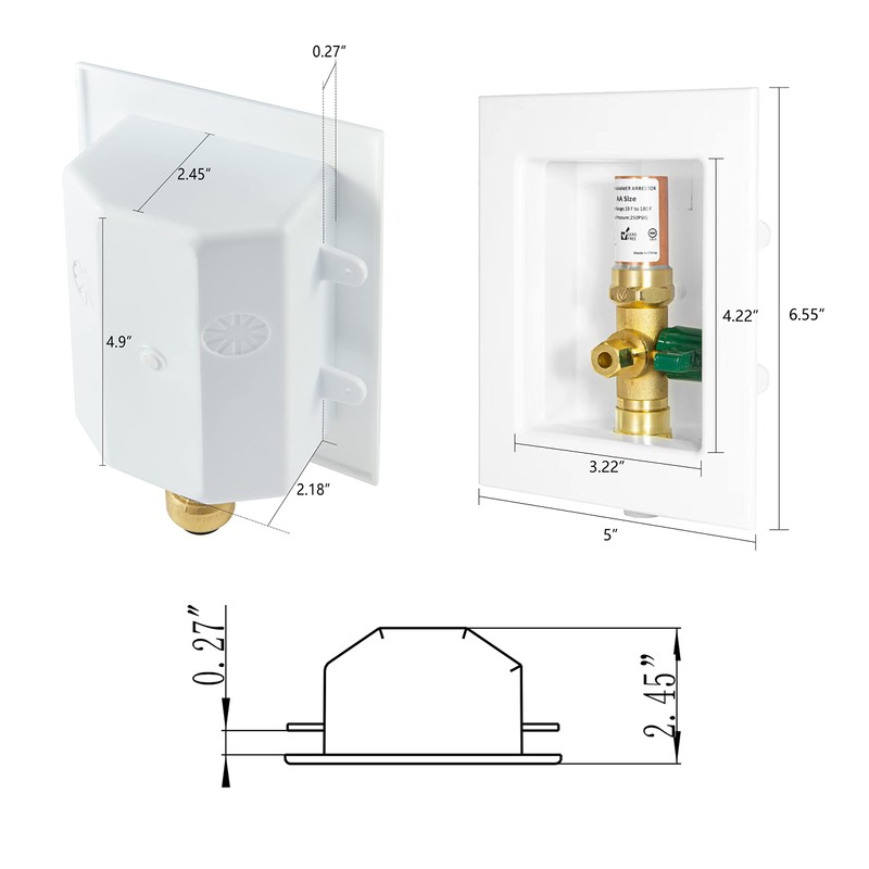 EFIELD Push-fit Pre-Assembled Ice Maker Outlet Box, 1/2-Inch Push-Fit Connection