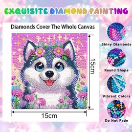 Yiminu.DS 4er Diamond Painting Kinder ab 6 7 8 9 10 11 12 Jahre, 5D Diamant Painting Set Bilder Kleine, Bastelset Basteln Geschenk Mädchen Jungs 6-12 6-8 8-12 Jahre, Eule Hund Fuchs Panda, 15cm*15cm