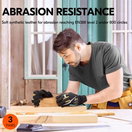 Vgo... High Dexterity Light Duty Mechanic Glove, Rigger Glove, Anti-abrasion, Touchscreen(3 Pairs,XL, Black, SL8853)