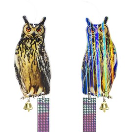 Kelamayi Owl Shape Bird Deterrent,1 Pack Hanging Reflective Outdoor Garden Owl Ornaments for Deterrent Scare Birds Away from Your Garden Roof Farm