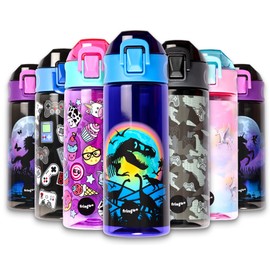 Fringoo - Dinosaur Moon - BPA Free Water Bottles - Pink Straw Water Bottle - Reusable Water Bottle - 600ml / 20oz