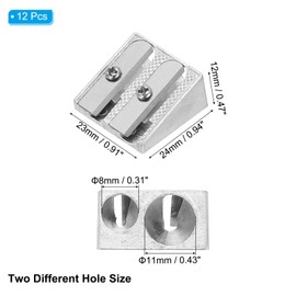 PATIKIL Metal Pencil Sharpeners, 12 Pack Aluminum Alloy Handheld Mini Manual Pencil Sharpener with Double Holes for Office Classroom Art Painting, Silver