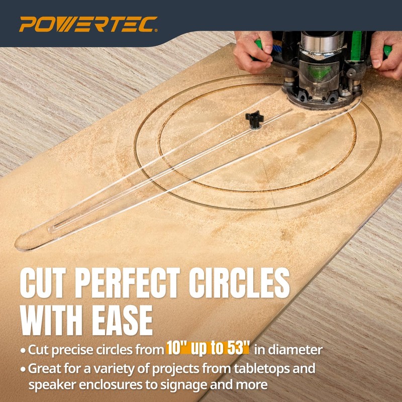 POWERTEC Circle Cutter Router Jig Cuts Perfect Circles from 10”