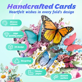 FeinKulturia Pop Up Card 3D Butterfly Greeting Card Birthday Card Greeting Cards Health Card with Greeting Card and Envelope for Daughter Mother Girlfriend Wife Husband Father Son Customers Friends