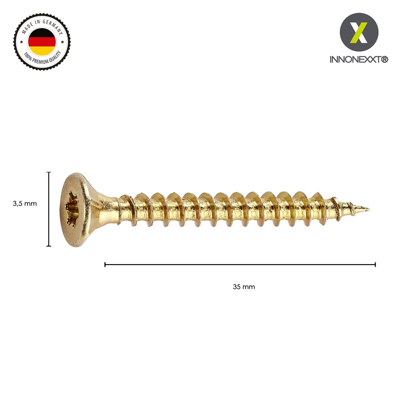 Innonexxt® Premium chipboard screws, milling ribs, cut tip - yellow,