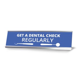 Signs ByLITA Get A Dental Check Regularly Dental Office Decor Silver Frame, Desk Sign (2x8“)