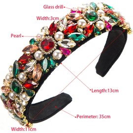 Rhinestone diadema acolchada Barroco Crystal Pearl adornado Hairbands Negro Terciopelo Joyería Cadena Hairband hecho a mano magnífico accesorios para el cabello para las mujeres (Multicolor, M)