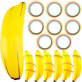 8 Pcs Blow Up Banana Props 8 Set Inflatable Banana Ring Toss Game 32 Pcs Plastic Toss Ring for Bachelorette Party Games Summer Pool Beach Activities Bridal Shower