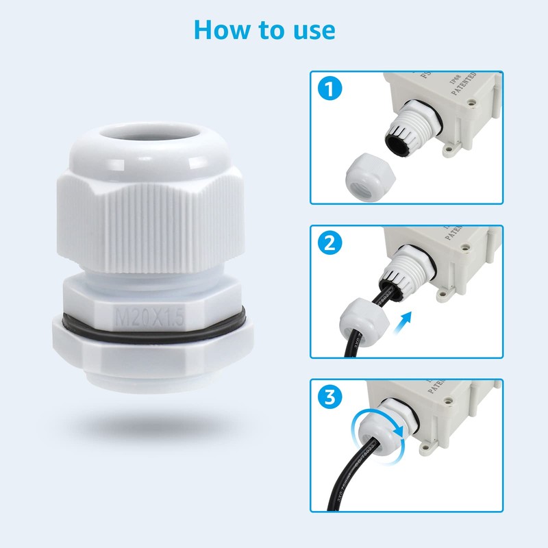 50 Pack Waterproof Cable Glands Adjustable 3-16mm Cable Connectors M12