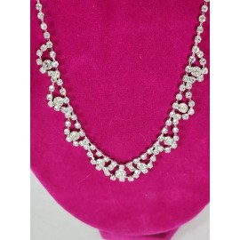 Crystal Avenue Rhinestone 16"Necklace Bridal Graduation Prom Anniversary Rhodium Tone New