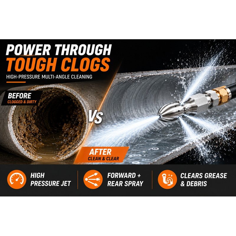Sewer Jetter Nozzle for High-Pressure Washer – Stainless Steel Quick