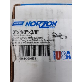 Norton NorZon Plus 3" x 1/8" x 3/8" Cut-Off Wheel Metal/Stainless - 25 Pack