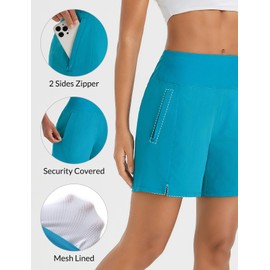 baleaf Women's Swim Shorts High Waisted Quick Dry 5'' Modest Swimsuits Bottoms Tummy Control Boxer Liner Board Shorts 2025 with Zipper Pockets Aqua Blue L