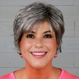 WIGYY Short Gray Wig for Women – Natural Layered Pixie Cut, Lightweight Synthetic Hairpiece for Mature Women, Easy to Wear, Realistic Gray Color