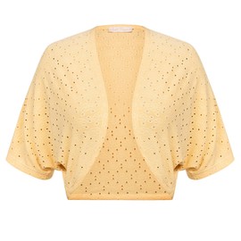 Belle Poque Bolero Women's Festive Batwing Short Sleeves Open Front Elegant Bolero Jacket Lightweight Cardigan Top, yellow