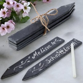 MIJOMA Pflanzenstecker aus Schiefer – Pflanzenschilder zum Beschriften – Wiederverwendbare Gartendeko, Wetterfest & Robust (12 Stück Lang (2 x 15 cm))