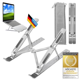 GOODS+GADGETS Mobile Laptop Stand, Foldable Notebook Stand, Height-Adjustable Desk, Laptop Holder, Ergonomic Work & Ideal Ventilation for Home Office, Office & On the Go (Aluminium)