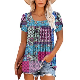 BETTE BOUTIK womens tops dressy casual summer square neck petal sleeve shirts plus size clothing Multicolor XX-Large