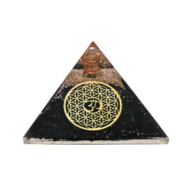 Large Orgone Pyramid | Black Tourmaline Pyramid Crystal | OM Flower of Life Orgonite Pyramid | Organ Pyramids Positive Energy Healing