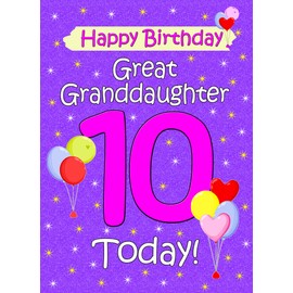 Great Granddaughter 10th Birthday Card (Lilac)