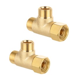 (Pack of 2) EFIELD Angle Stop Add-on Tee Valve, 3/8" Compression Inlet x 3/8" Compression Outlet x 3/8" Compression Outlet, No Lead Brass Made