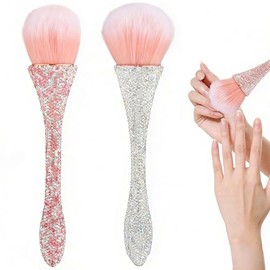 2 cepillos de polvo para arte de uñas, pinceles brillantes de nailon ultra suave para rostros sueltos, cosméticos, mezcla líquida, base, polvo, maquil