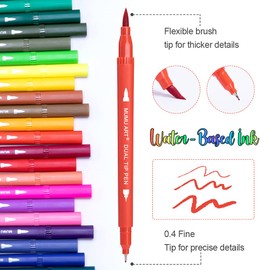 35 Dual Markers Pen for Adult Coloring Book, Coloring Brush Art Marker, Fine Tip Colored Pens for Bullet Journaling Drawing Planner
