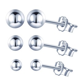 Yumilok 3/6 Pairs Women's Stud Earrings Basic Ball in 3 mm 4 mm 5 mm 925 Sterling Silver for Women Girls, Sterling Silver