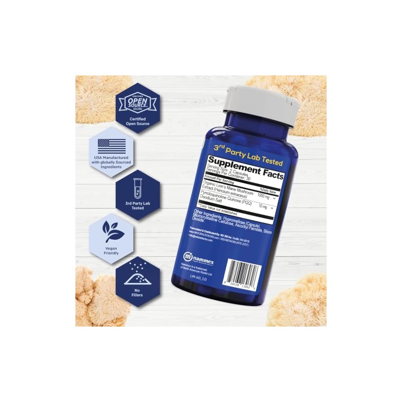 NATURAL STACKS- “Organic Lions Mane 1000mg con PQQ 10mg Optimizador