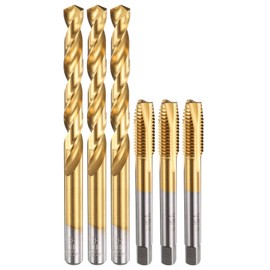 sourcing map Tap and Drill Bit Set, 3pcs M10 x 1.5 Metric Spiral Point Thread Screw Taps & 3pcs 8.5mm Twist Drill Bits, Titanium Coated HSS-6542 Tapping Threading Tool Kit