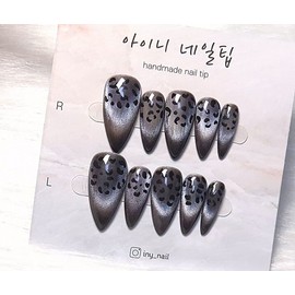 [In-store special discount]Geek chic black leopard print magnetic gel handmade nail tips - Stiletto / [입점초특가할인]긱시크 블랙호피 자석젤 수제네일팁 - 스틸레토