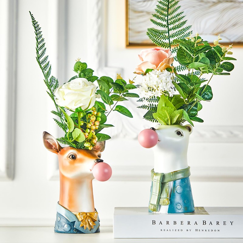 Resin Animal Head Vase, Blowing Bubbles Creative Vase, Home Living