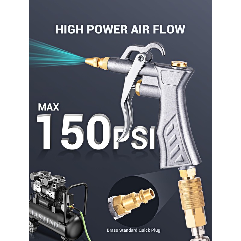 JASTIND Industrial Air Blow Gun with Brass Adjustable Air Flow