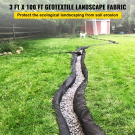 VEVOR Geotextile Landscape Fabric, 3ft x 100ft 4 oz, Non-Woven PP 350N Tensile Strength & 440 N Load Capacity, Drainage Ground Cover, Garden Weed Barrier, French Drains, Black