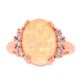 Kennedy Simulated Fire Opal Ring for Women by Ginger Lyne | Oval Cut October Birthstone Rose Gold Plated Statement Ring for Her | Fashion Jewelry for Women