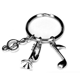 Woodstar Saxophone Guitar Horn Keychain Musical Instrument Brass Band Music Concert Live Orchestra Lightweight Compact Key Holder, Silver