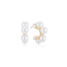 Ettika Gold Hoop Earrings. Pearl Earrings. 18k Gold Plated Hoops, White Pearl. Earrings For Women, Jewelry