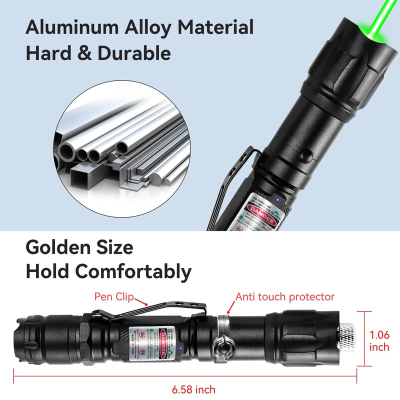 MIPREZT [4 Packs] Rechargeable Green Light Flashlight Long Distance Range